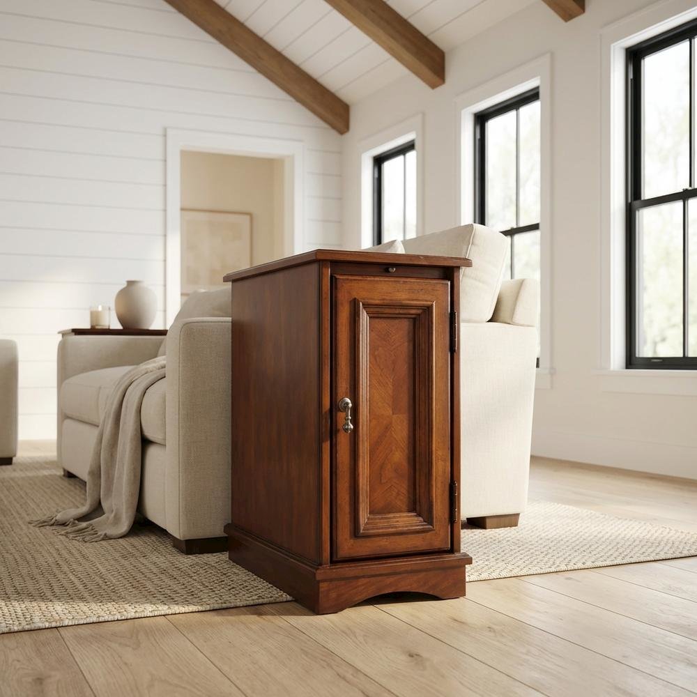 Transitional Chairside Chest with Storage, Accent Cabinet, Cherry. Picture 2