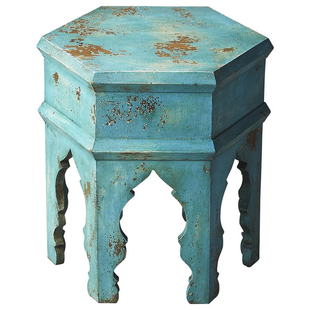 Tangiers Solid Wood Side Table, Blue. Picture 1