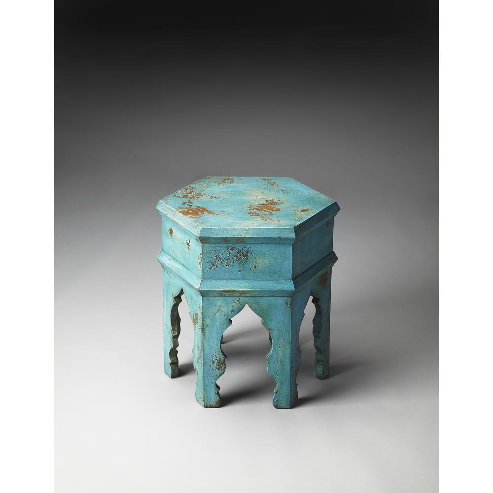 Tangiers Solid Wood Side Table, Blue. Picture 3