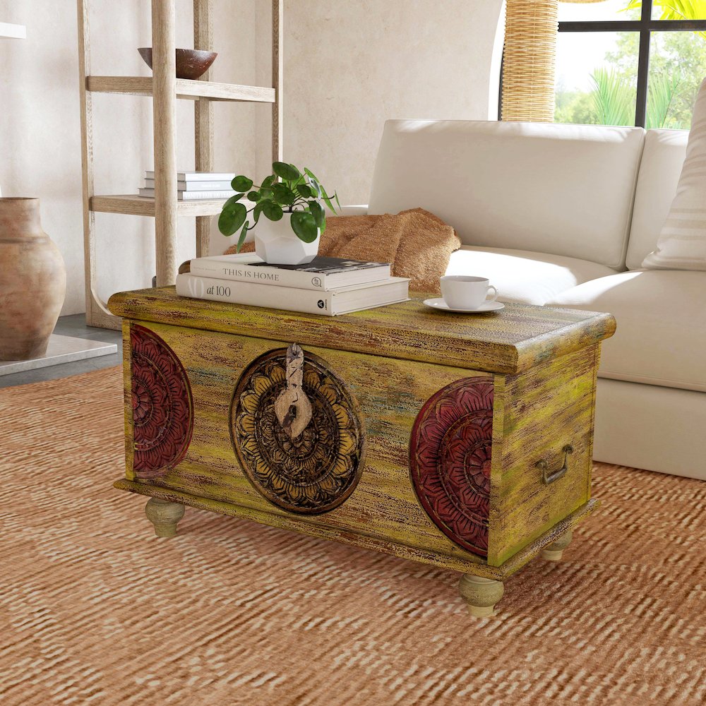 Mesa Carved Wood Trunk Coffee Table, Assorted. Picture 7