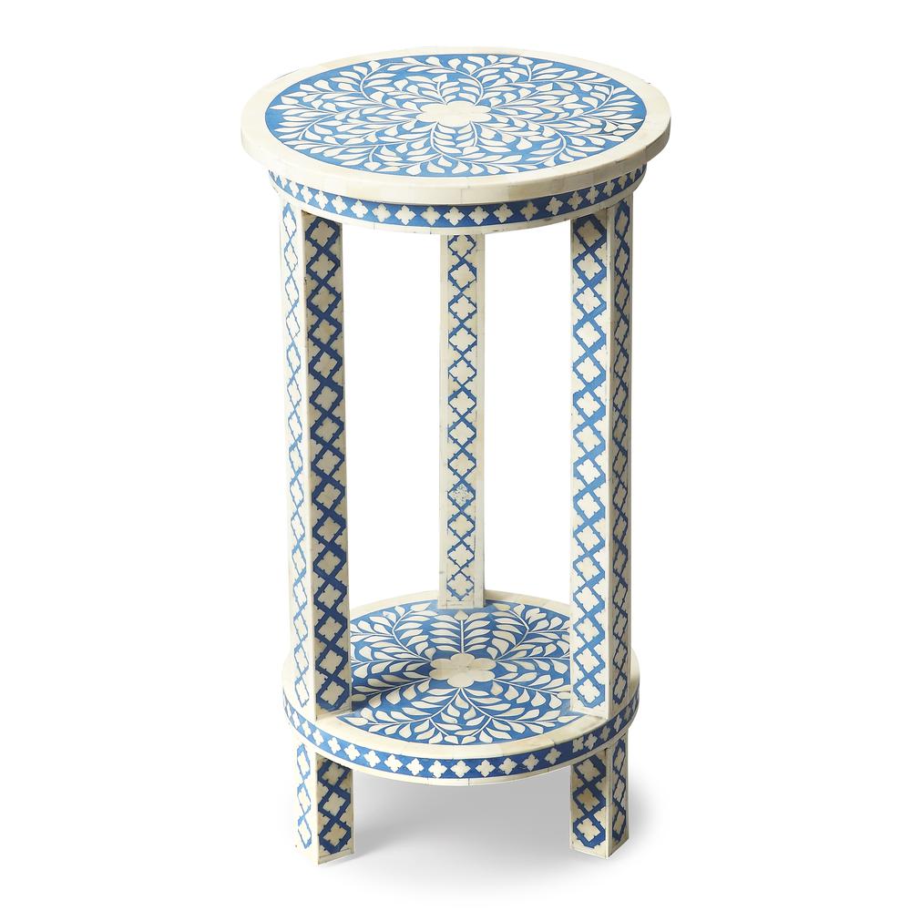 Vivienne Bone Inlay Side Table, Blue. Picture 1