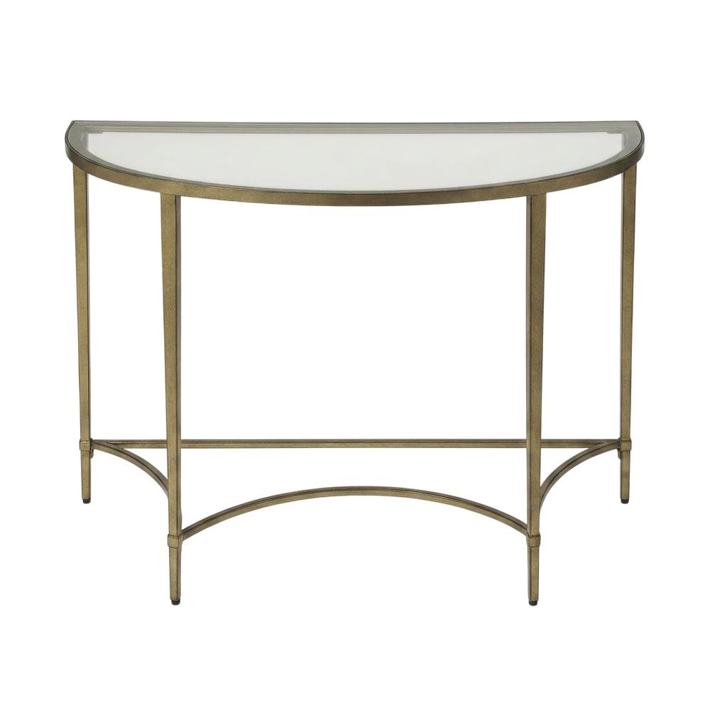 Demilune Console Table with Glass Top, Modern Contemporary Entryway Accent Table. Picture 1