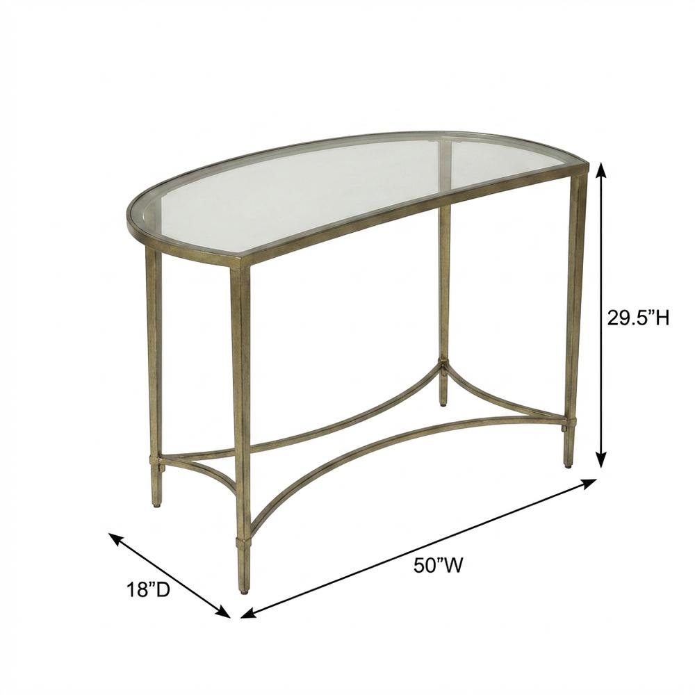 Demilune Console Table with Glass Top, Modern Contemporary Entryway Accent Table. Picture 4