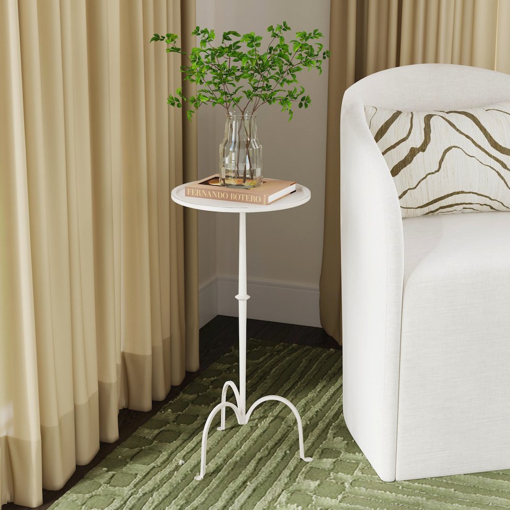 Founders Griege Iron Pedestal Side Table, Gray and White. Picture 7