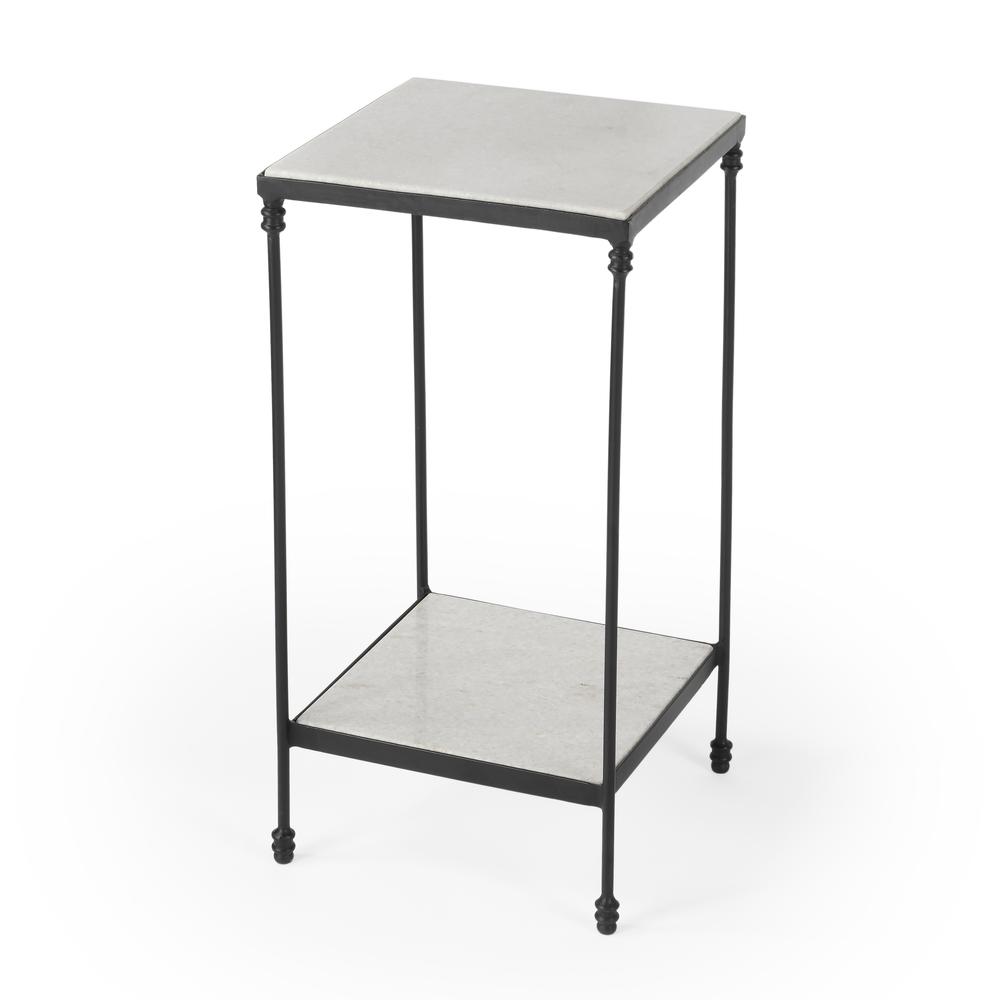 Larkin Outdoor Marble & Iron Side Table, Black. Picture 1