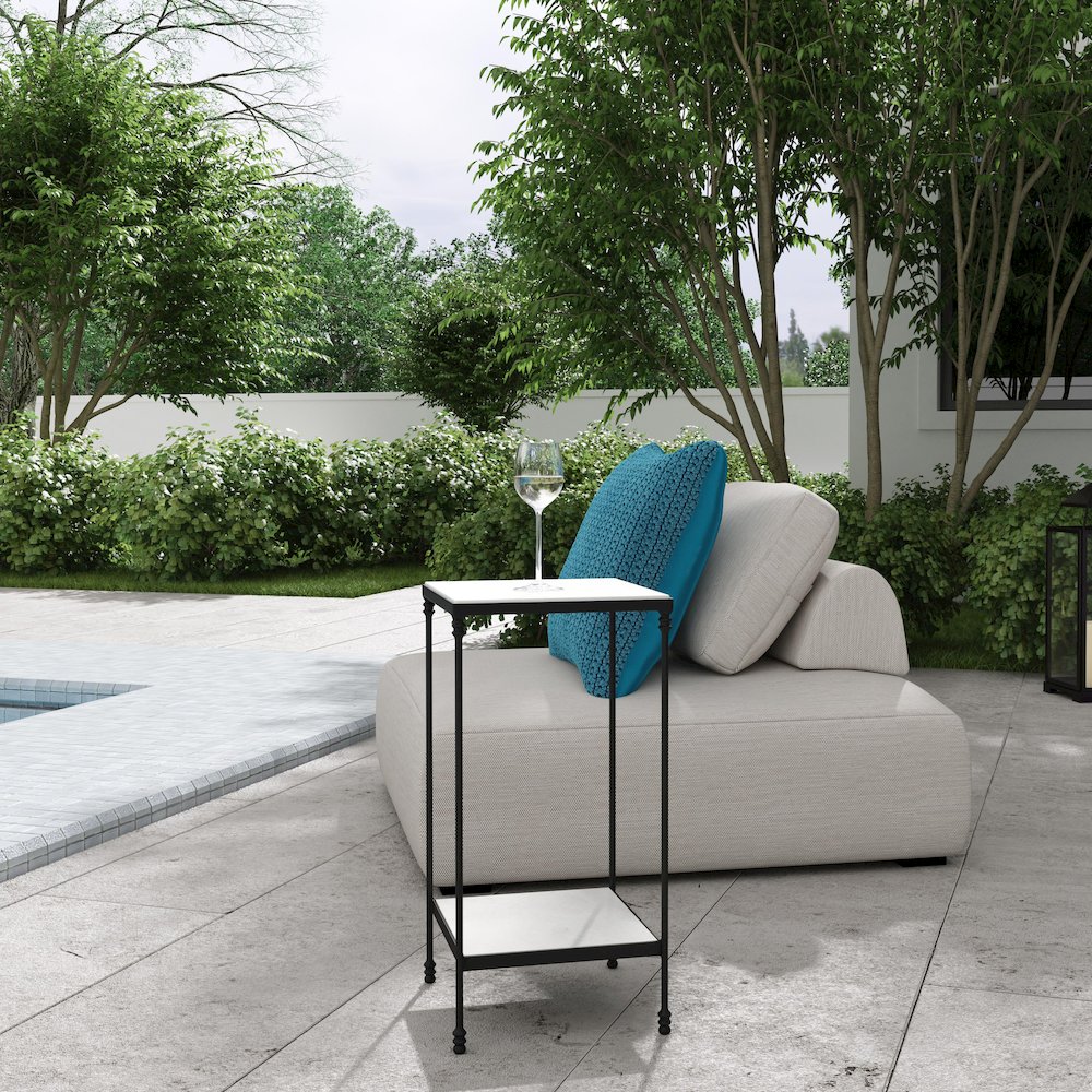 Larkin Outdoor Marble & Iron Side Table, Black. Picture 2