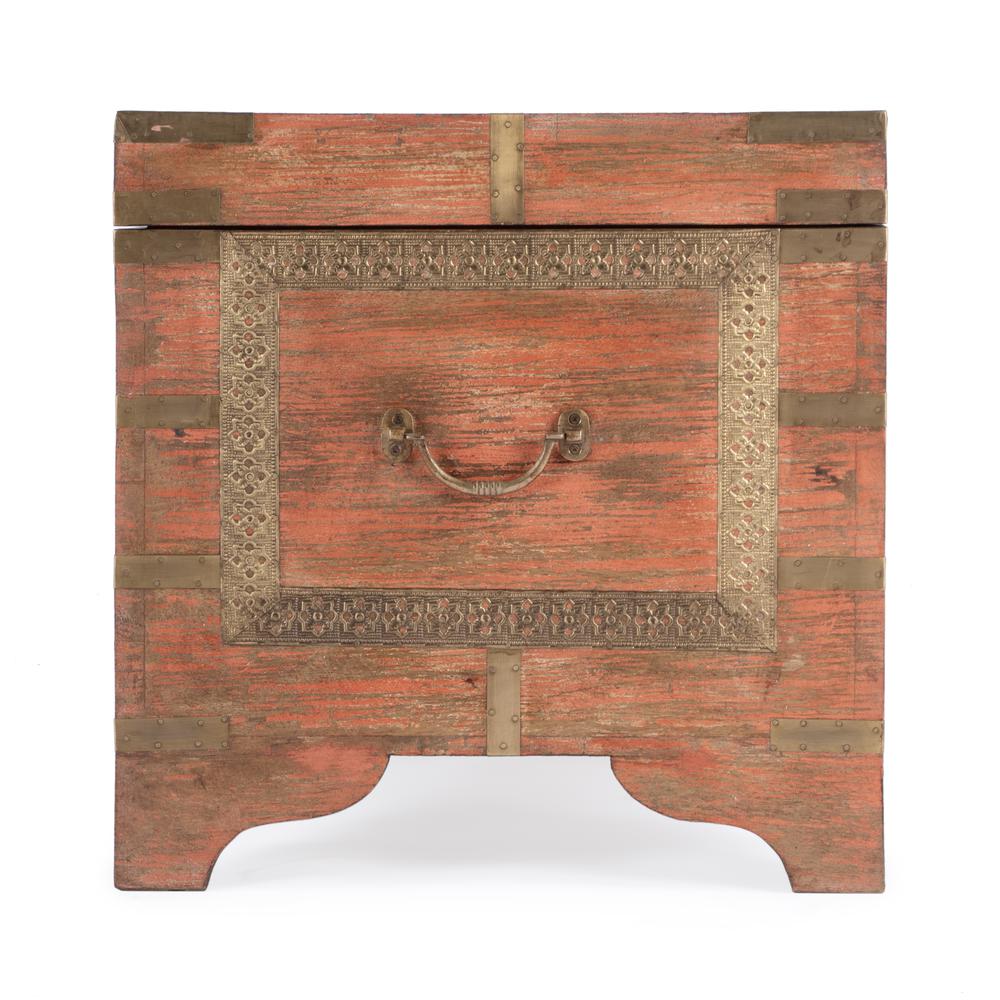 Nador Hand-Painted Brass Inlay Storage Trunk Coffee Table, Pink. Picture 5