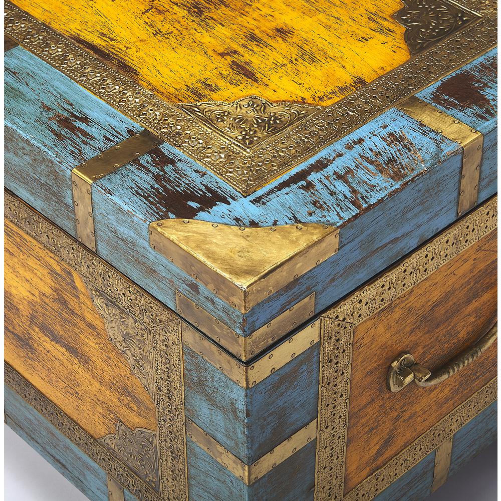 Nador Hand-Painted Brass Inlay Storage Trunk Coffee Table, Assorted. Picture 6