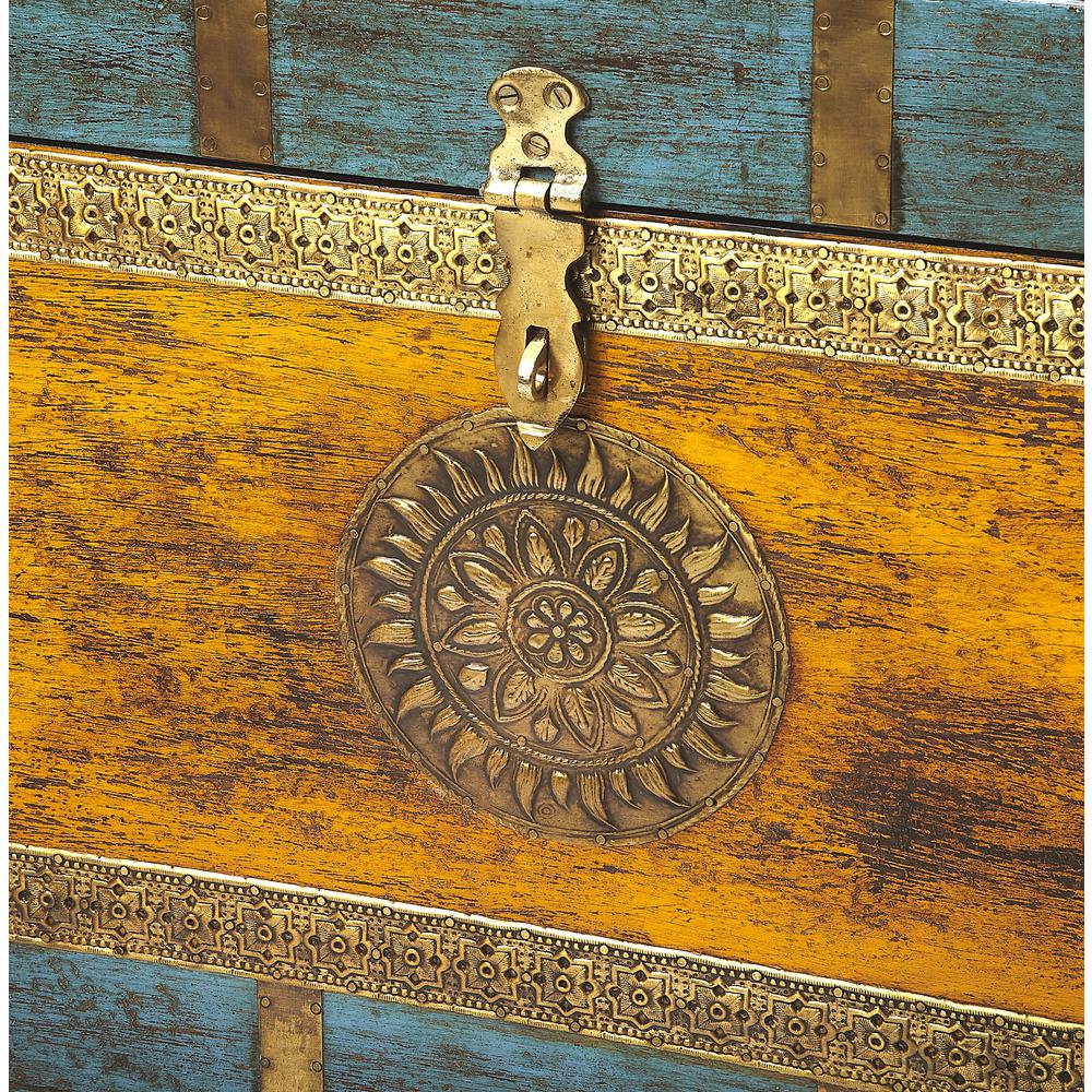 Nador Hand-Painted Brass Inlay Storage Trunk Coffee Table, Assorted. Picture 7