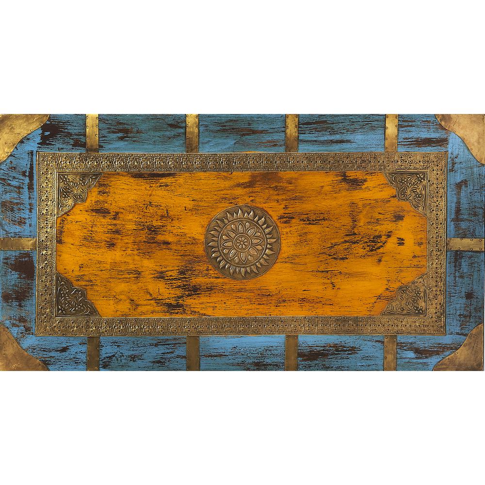 Nador Hand-Painted Brass Inlay Storage Trunk Coffee Table, Assorted. Picture 9