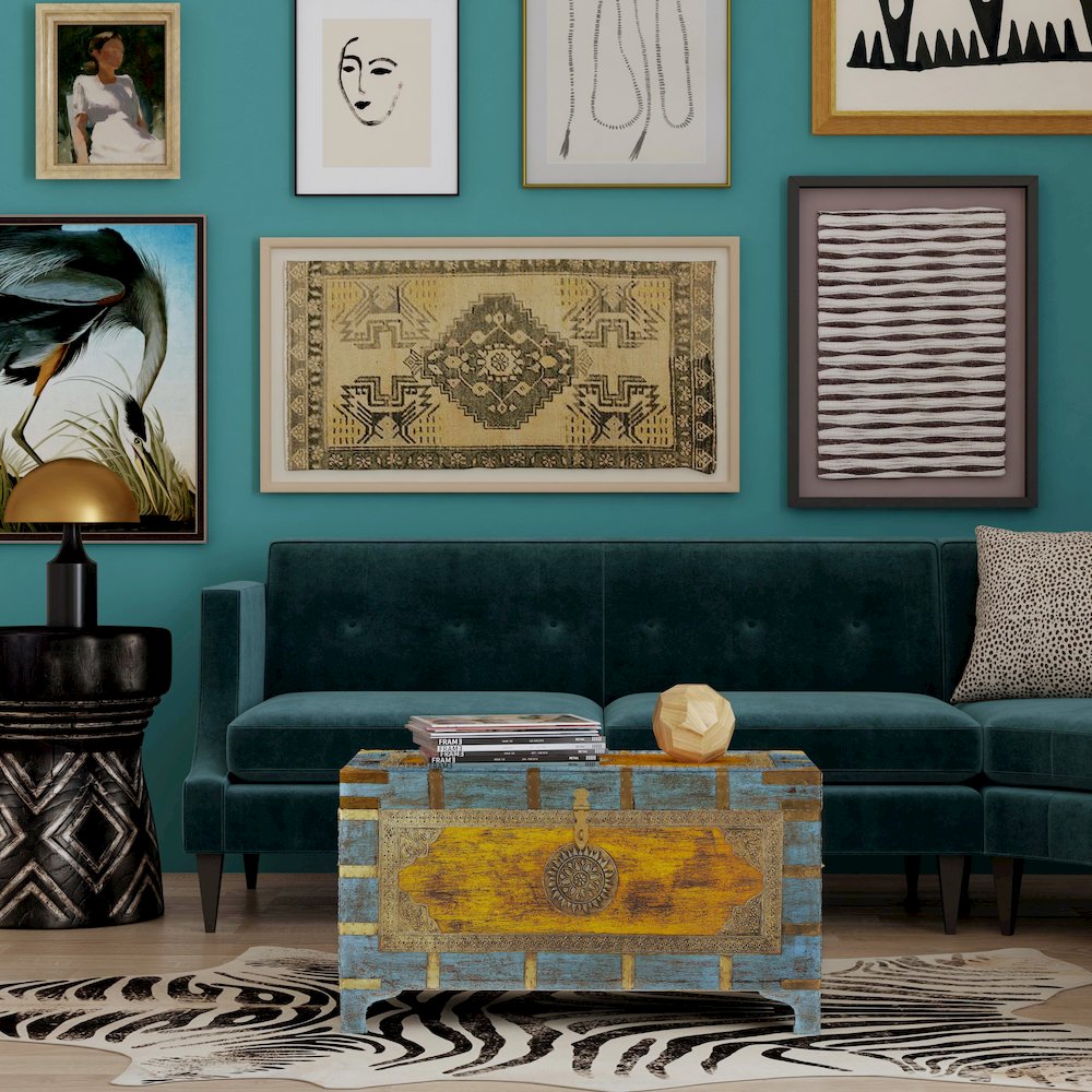 Nador Hand-Painted Brass Inlay Storage Trunk Coffee Table, Assorted. Picture 10