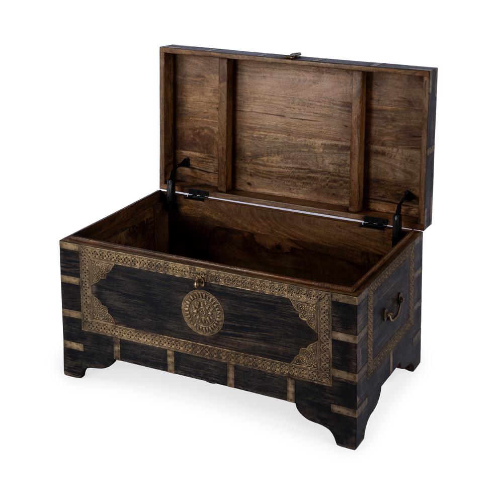 Nador Hand-Painted Brass Inlay Storage Trunk Coffee Table, Brown. Picture 2