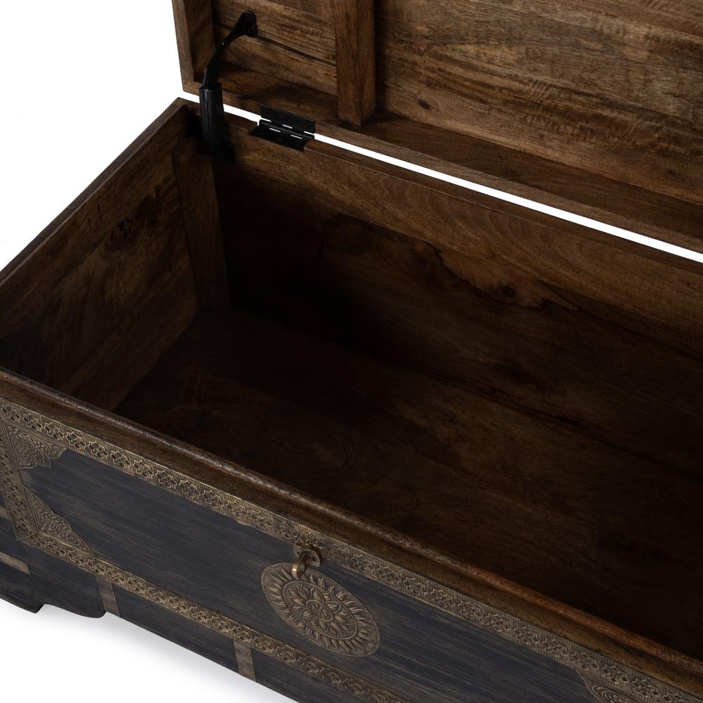 Nador Hand-Painted Brass Inlay Storage Trunk Coffee Table, Brown. Picture 3