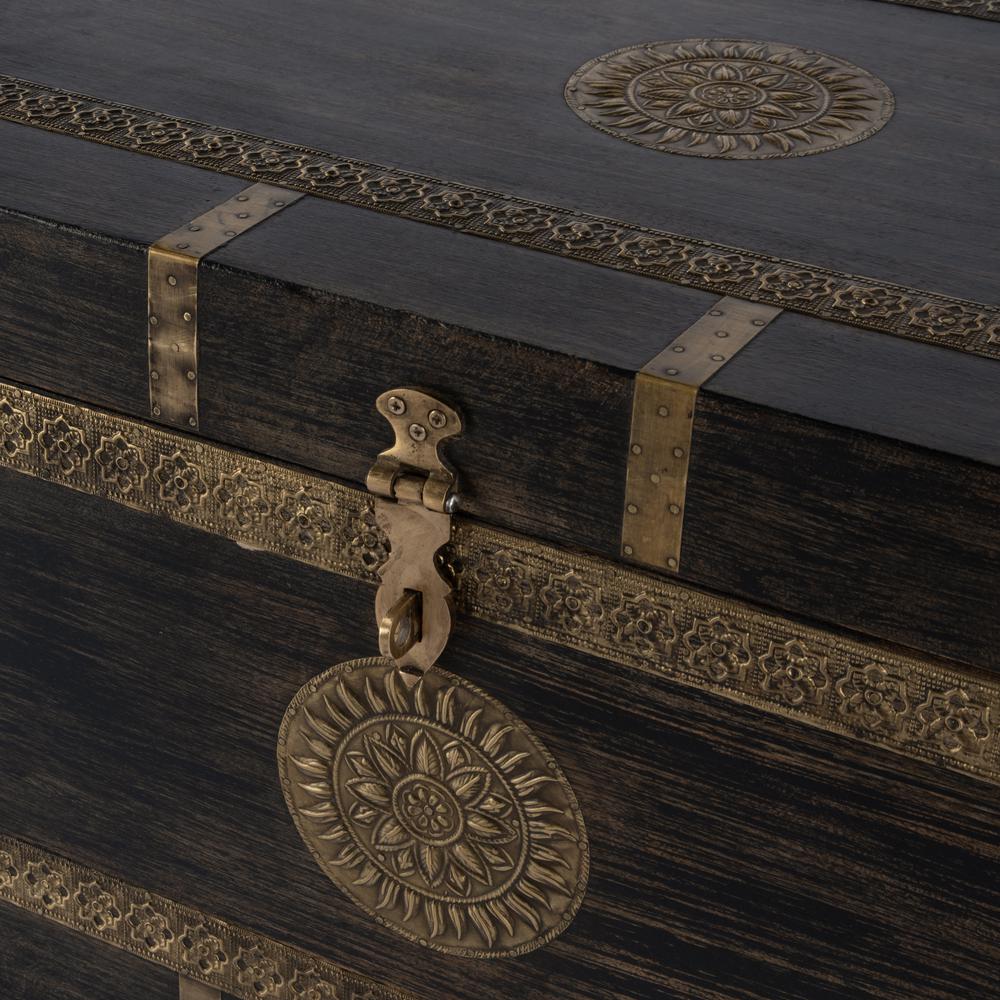 Nador Hand-Painted Brass Inlay Storage Trunk Coffee Table, Brown. Picture 5
