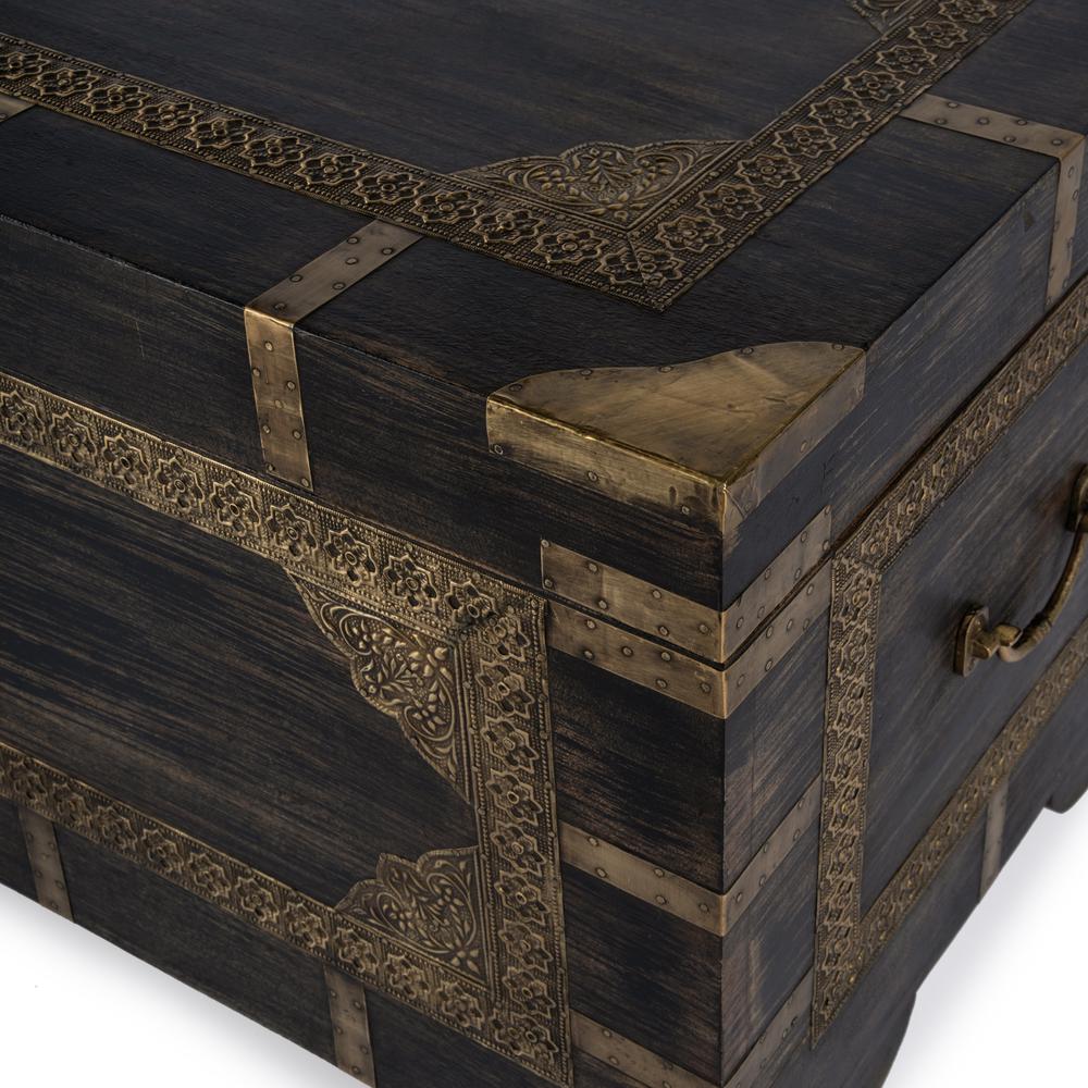 Nador Hand-Painted Brass Inlay Storage Trunk Coffee Table, Brown. Picture 6