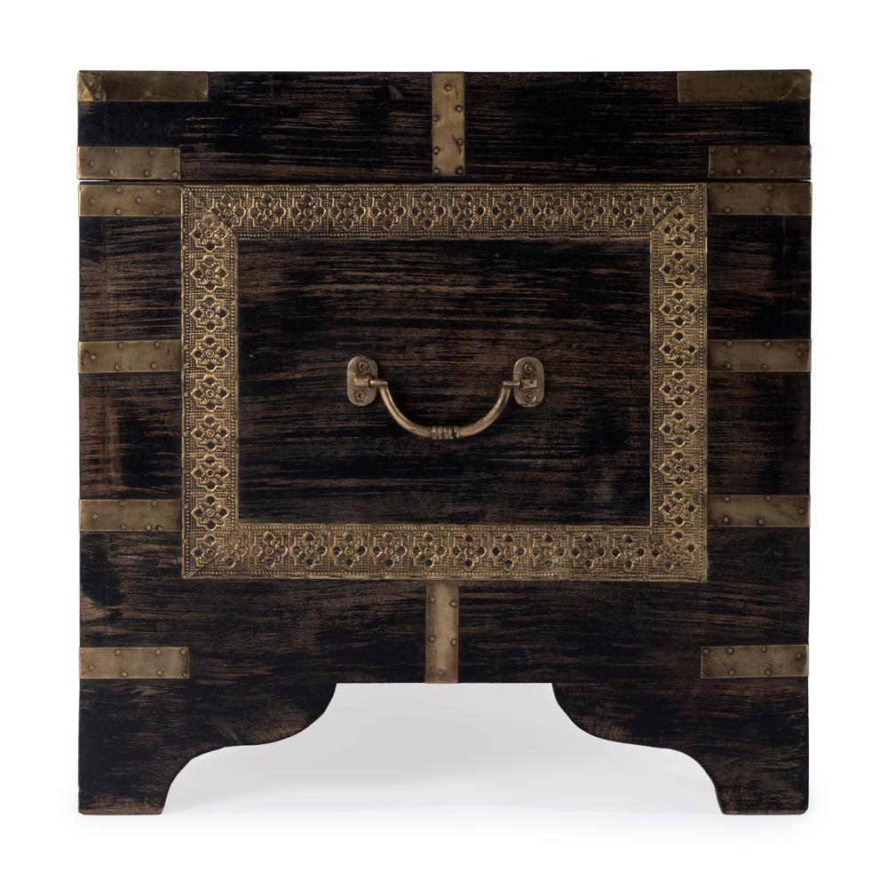 Nador Hand-Painted Brass Inlay Storage Trunk Coffee Table, Brown. Picture 7