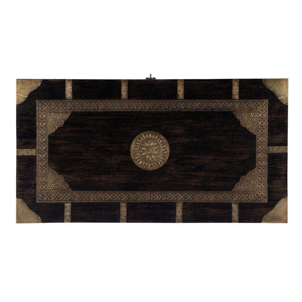 Nador Hand-Painted Brass Inlay Storage Trunk Coffee Table, Brown. Picture 9