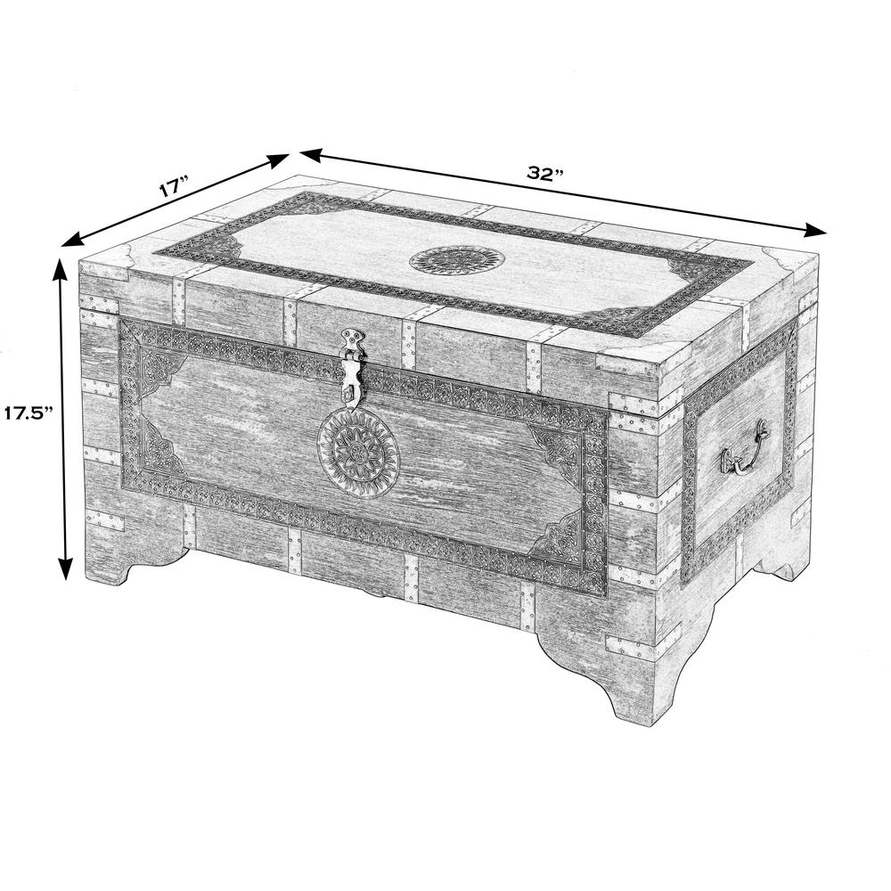 Nador Hand-Painted Brass Inlay Storage Trunk Coffee Table, Brown. Picture 10