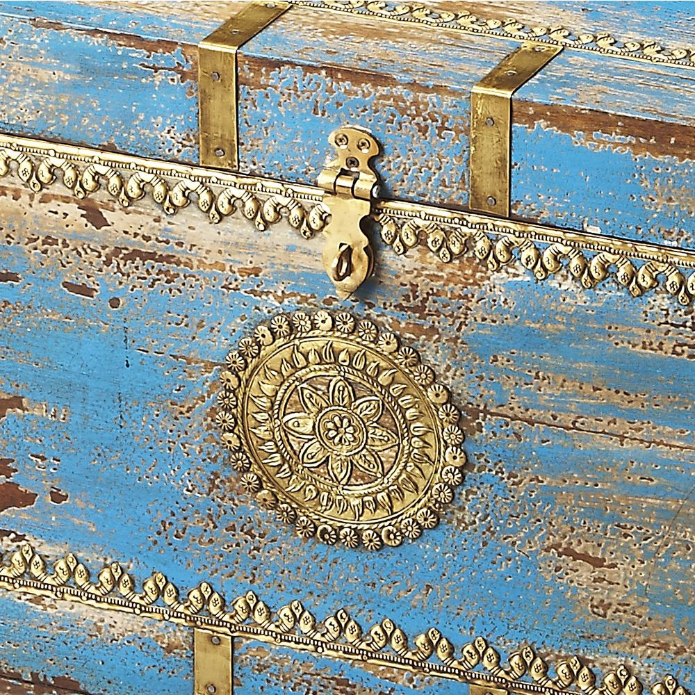 Neela Painted Brass Inlay Storage Trunk, Blue. Picture 2