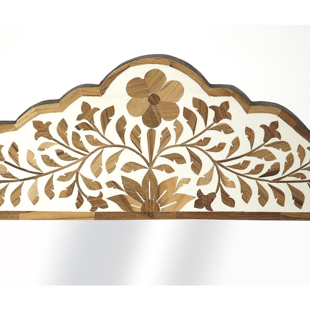 Vivienne Wood & Bone Inlay Wall Mirror, Light Brown. Picture 3