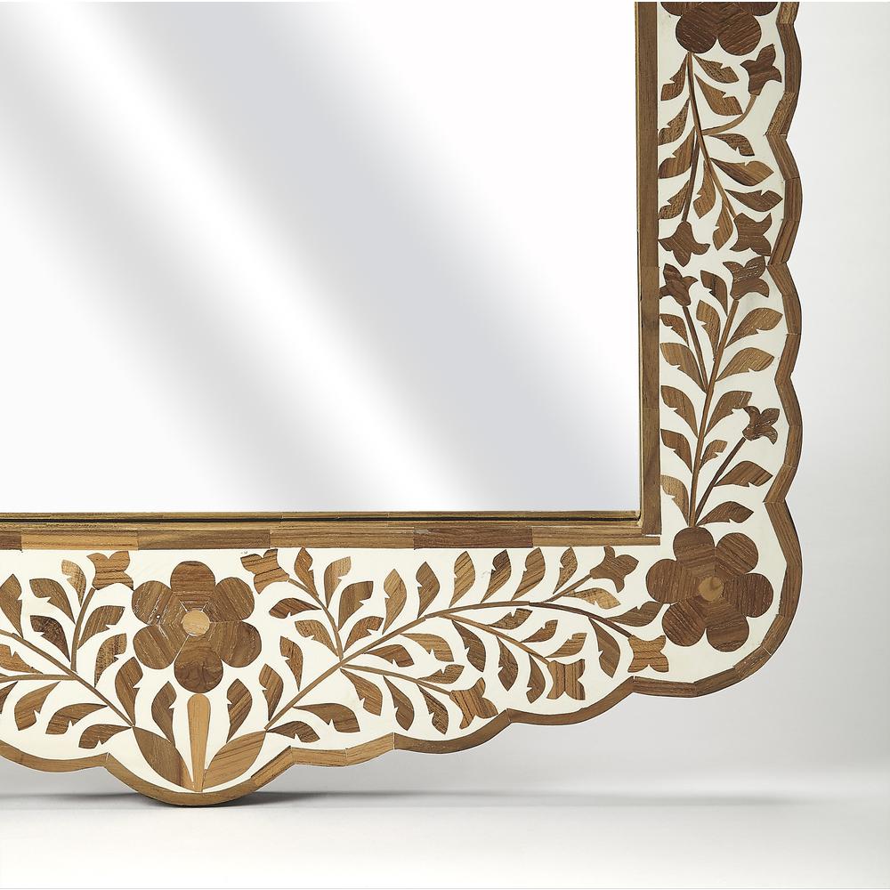 Vivienne Wood & Bone Inlay Wall Mirror, Light Brown. Picture 4