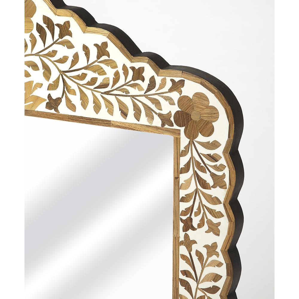 Vivienne Wood & Bone Inlay Wall Mirror, Light Brown. Picture 5