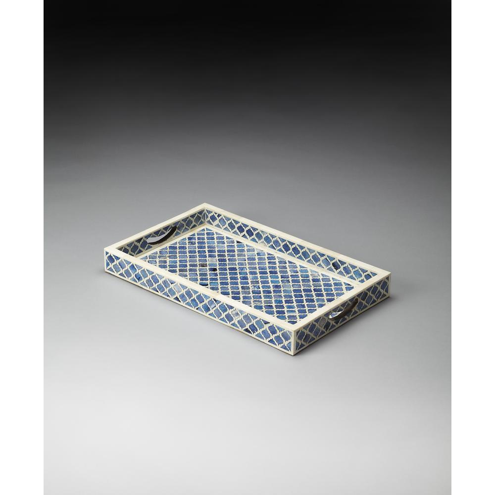 Meknes Bone Inlay Serving Tray, Blue. Picture 3