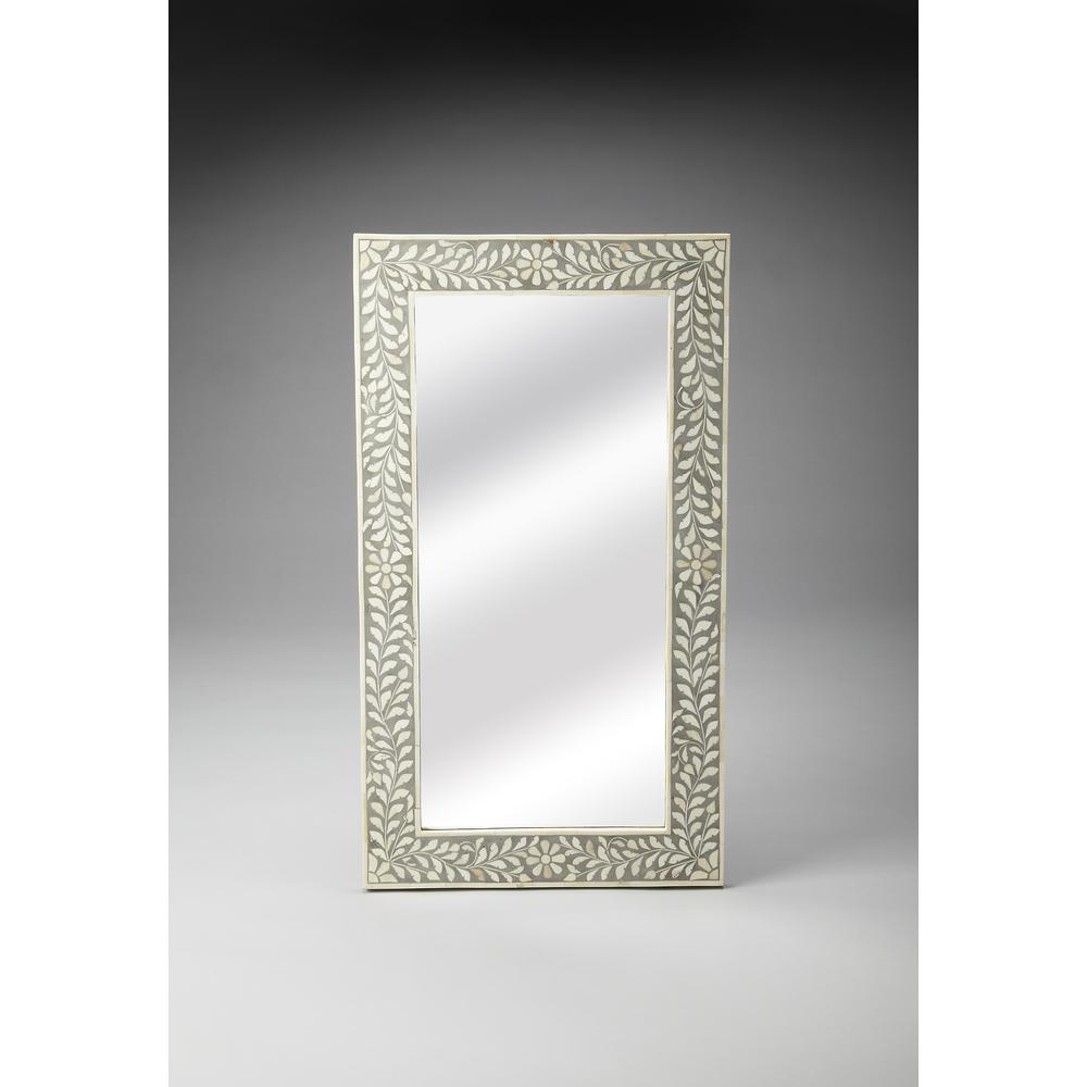 Vivienne Rectangular Bone Inlay Wall Mirrored, Gray. Picture 2