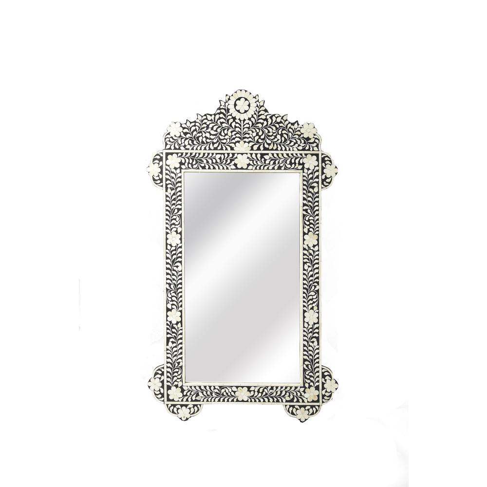 Vivienne Crown Bone Inlay Wall Mirrored, Black and White. Picture 1