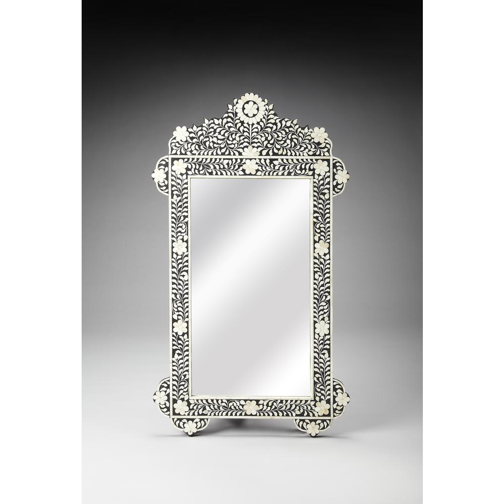 Vivienne Crown Bone Inlay Wall Mirrored, Black and White. Picture 3