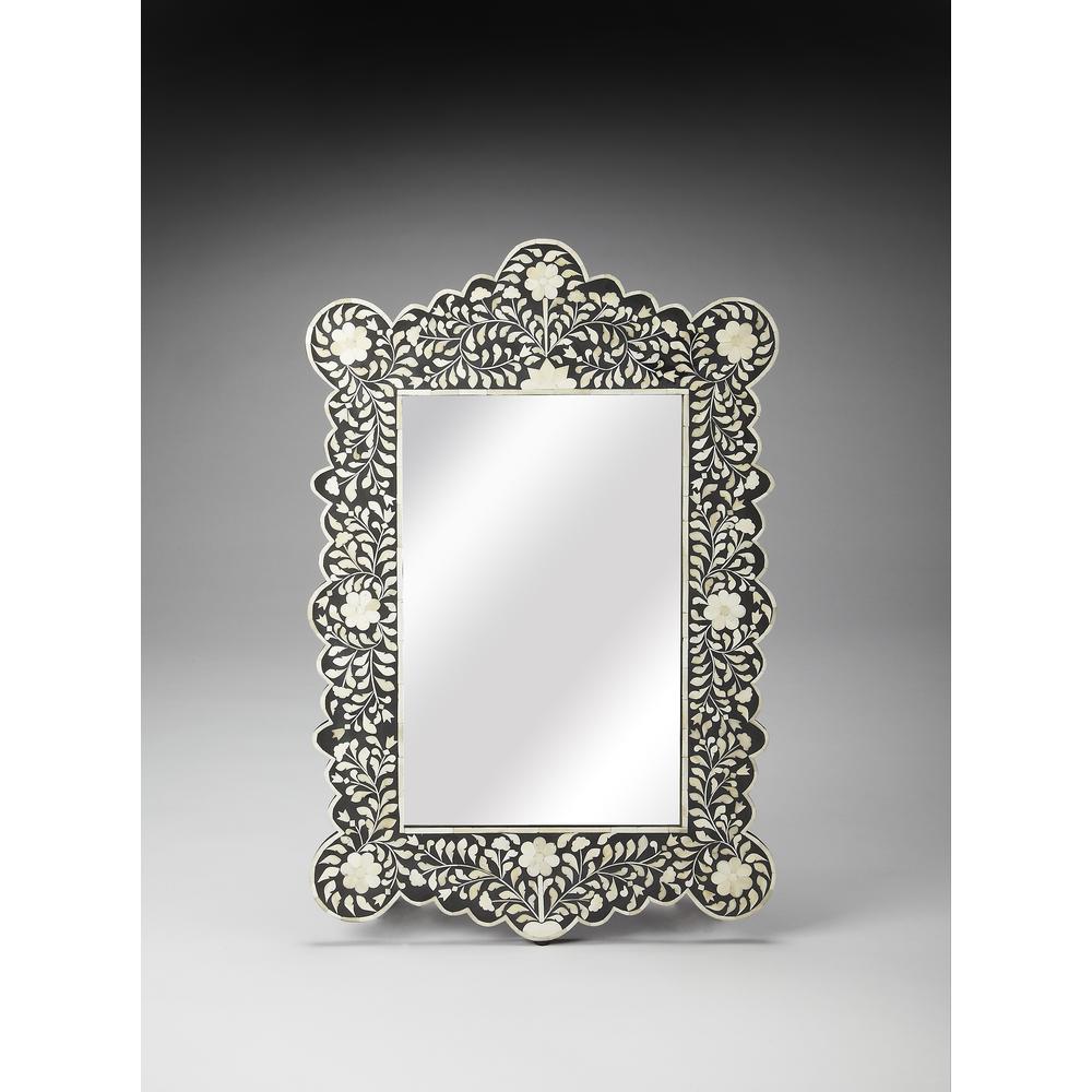 Vivienne Arched Bone Inlay Wall Mirrored, Black and White. Picture 1