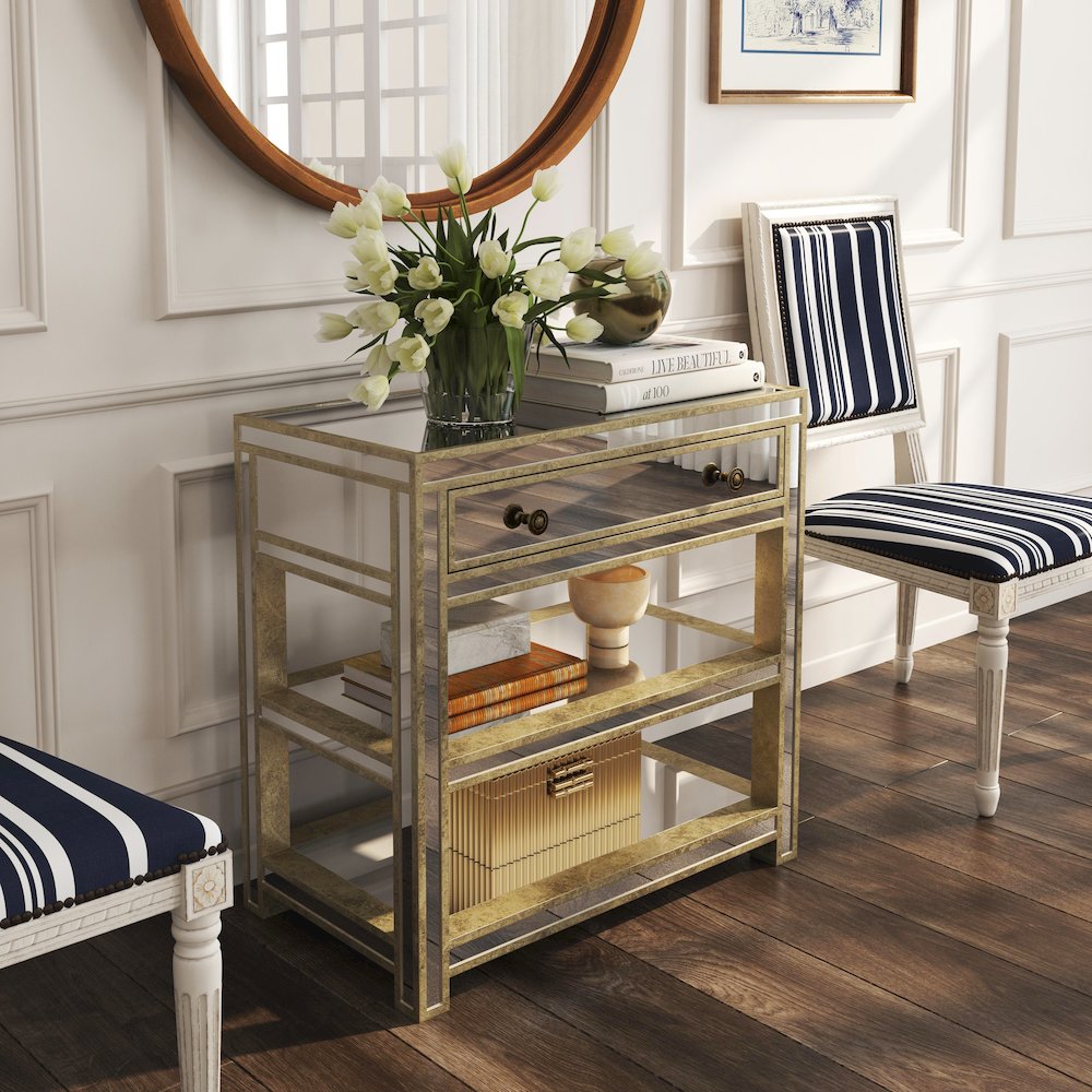 Miranda Mirrored Console Table, Gold, Silver. Picture 2