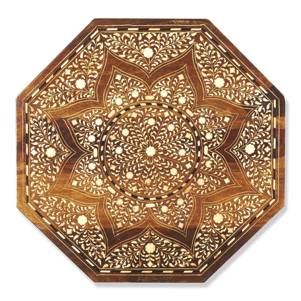 Rashmi Wood & Bone Inlay Side Table, Medium Brown. Picture 2