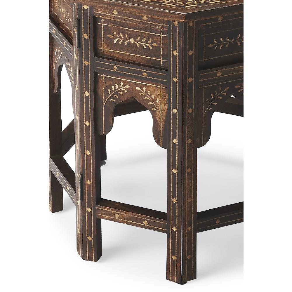 Rashmi Wood & Bone Inlay Side Table, Medium Brown. Picture 3