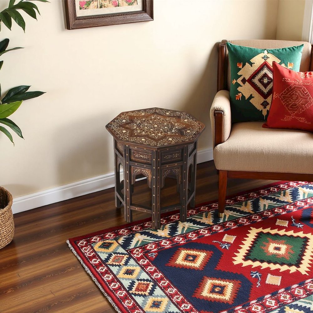 Vintage Side Table in Brown – Antique Side Table with Bone Inlay Design. Picture 3