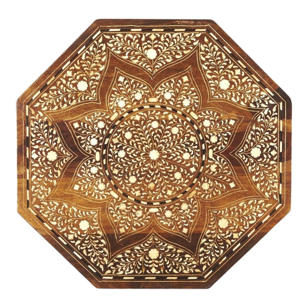 Vintage Side Table in Brown – Antique Side Table with Bone Inlay Design. Picture 4