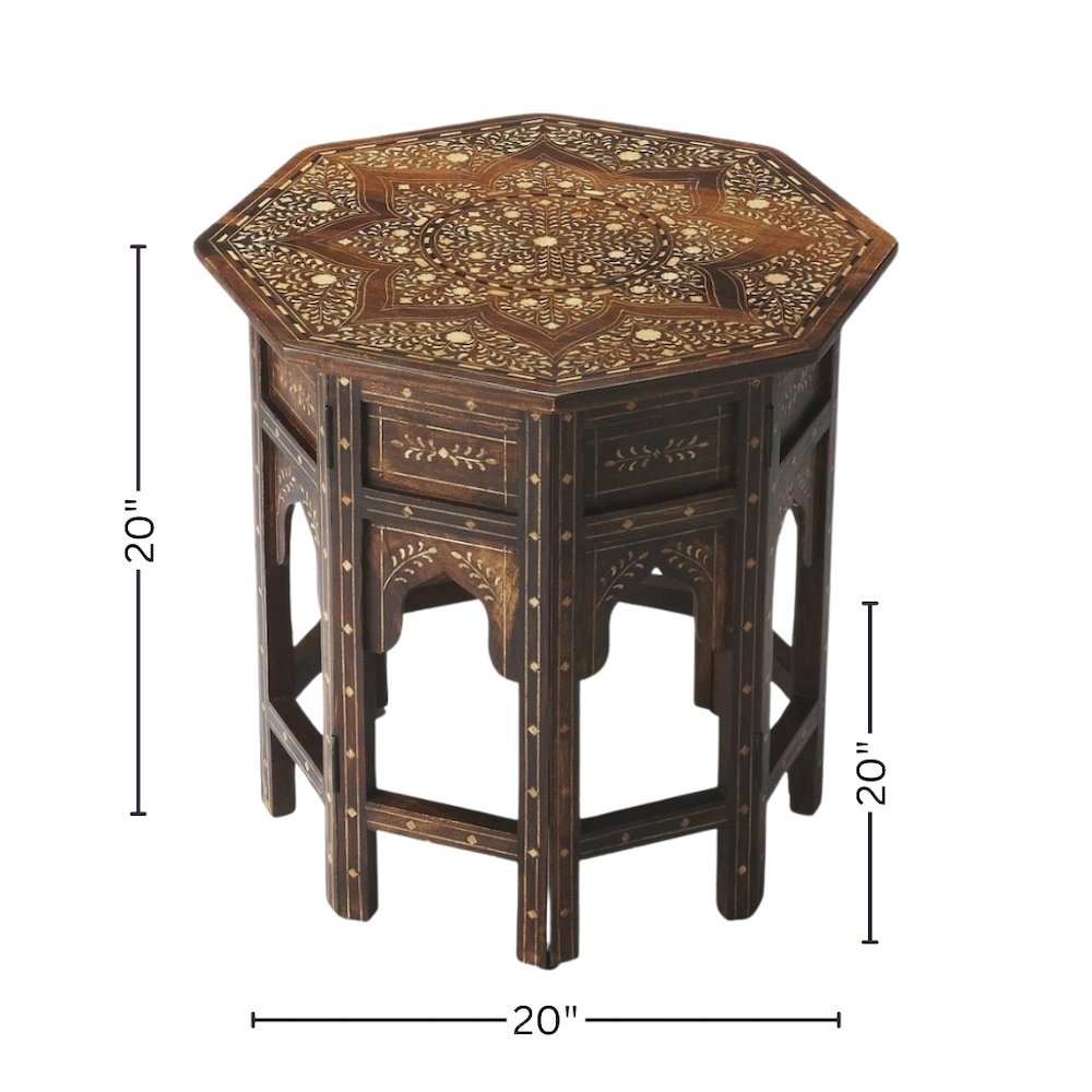 Vintage Side Table in Brown – Antique Side Table with Bone Inlay Design. Picture 5