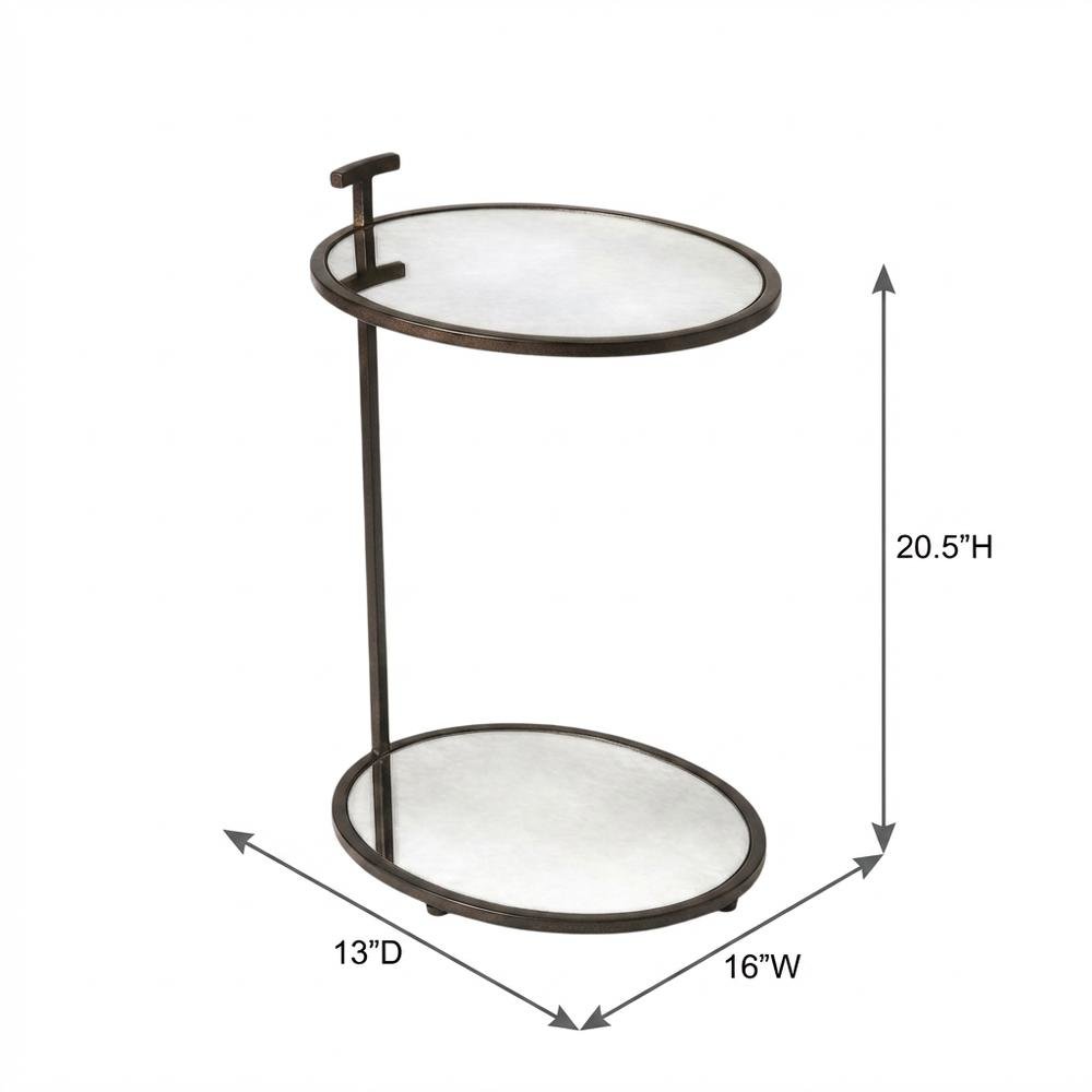 Oval Mirror Top Metal Side Table, Modern Accent End Table for Living Room. Picture 4