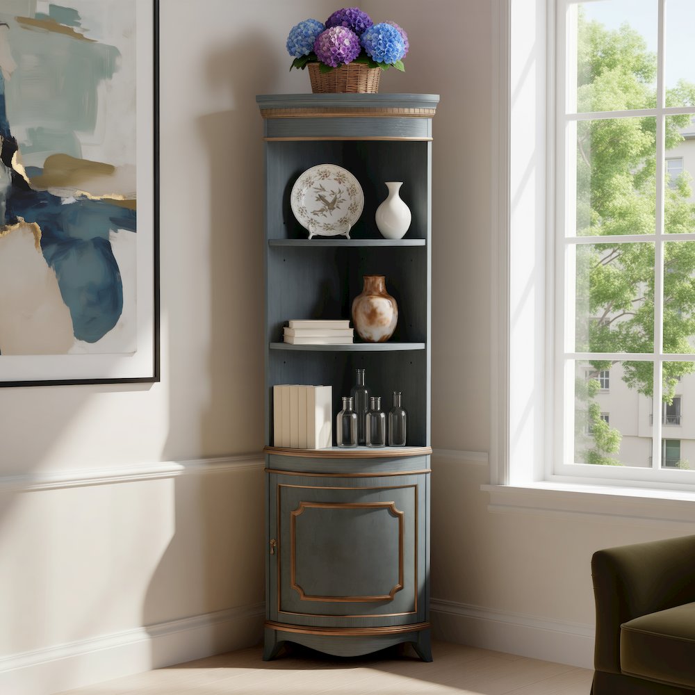 Dowling 24 in W x 73 in H Quarter Round Corner Cabinet, Pastel Blue. Picture 2