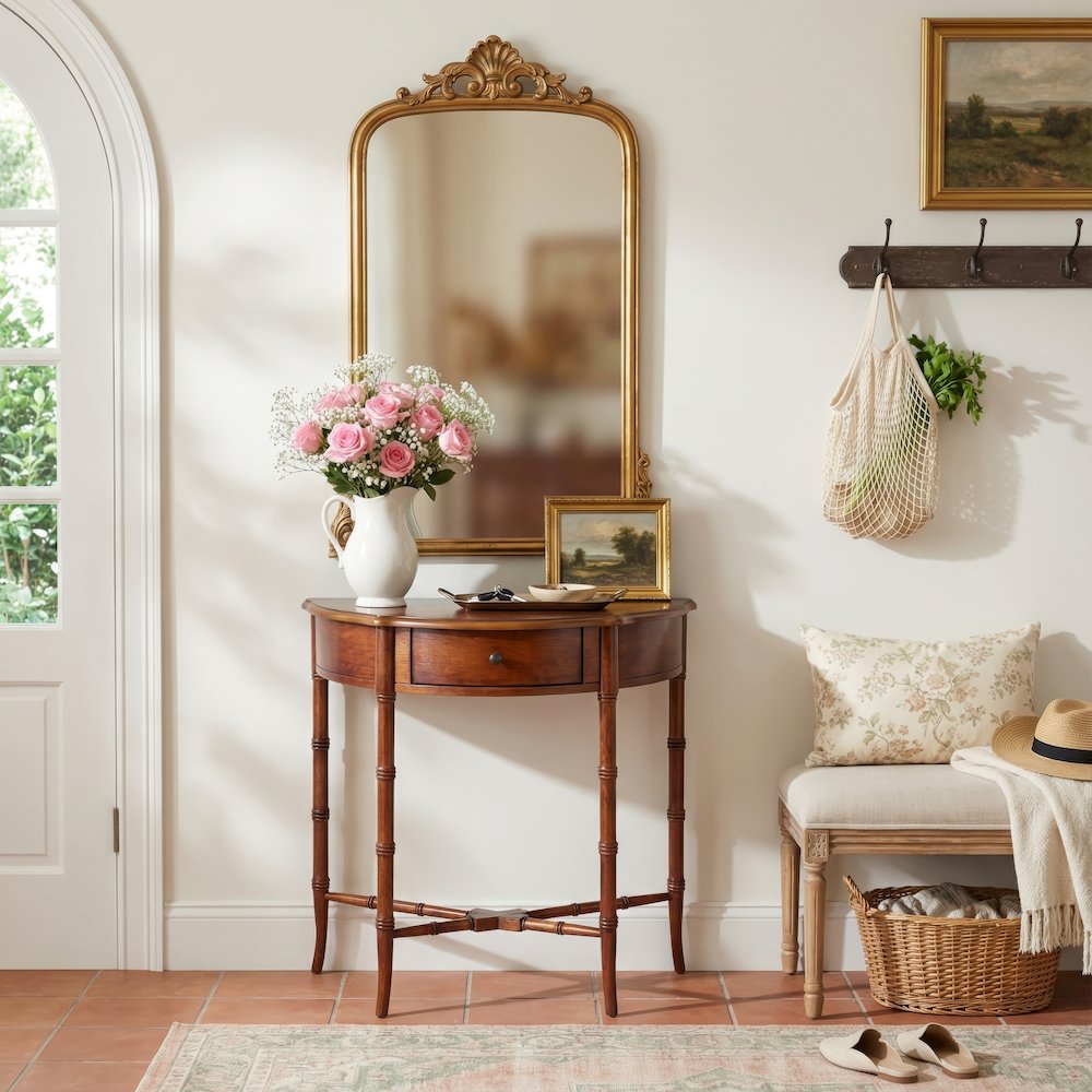 Skilling Demilune Console Table, Brown. Picture 8