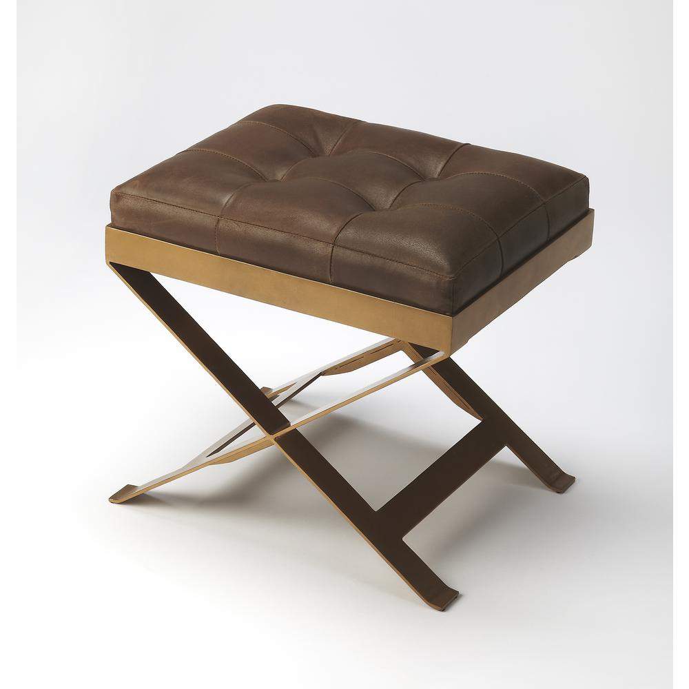Rodrigo Leather Stool, Medium Brown. Picture 1