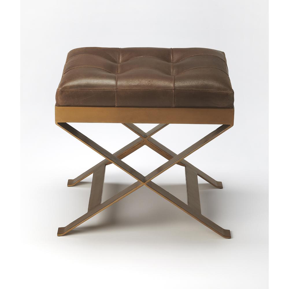 Rodrigo Leather Stool, Medium Brown. Picture 2