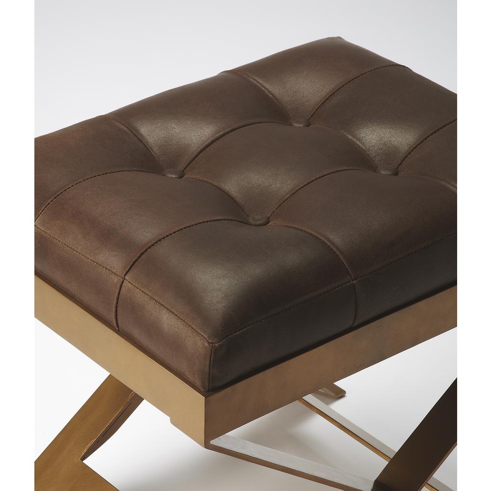 Rodrigo Leather Stool, Medium Brown. Picture 3