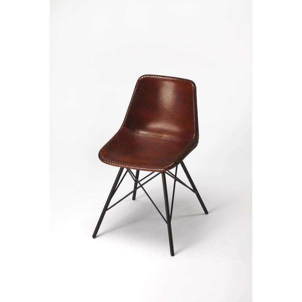Inland Leather Side Chair, Medium Brown. Picture 1