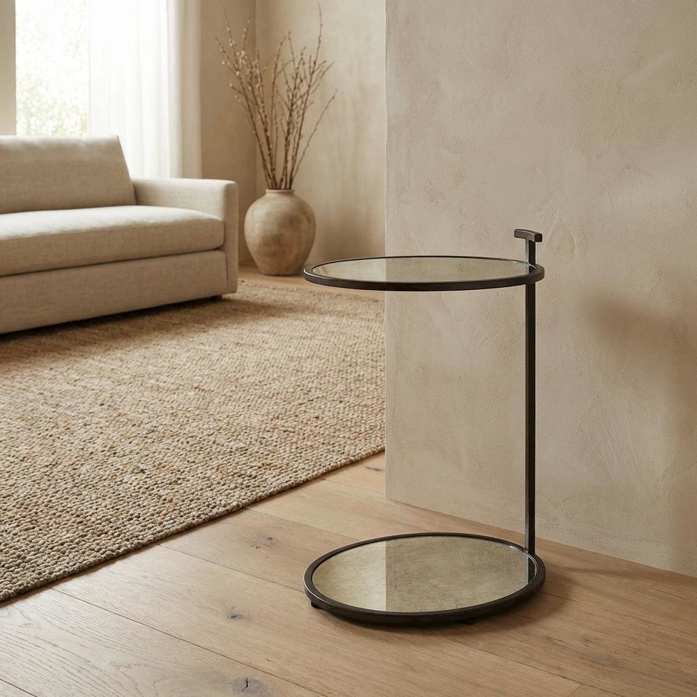 Oval Mirror Top Metal Side Table, Modern Accent End Table for Living Room. Picture 3