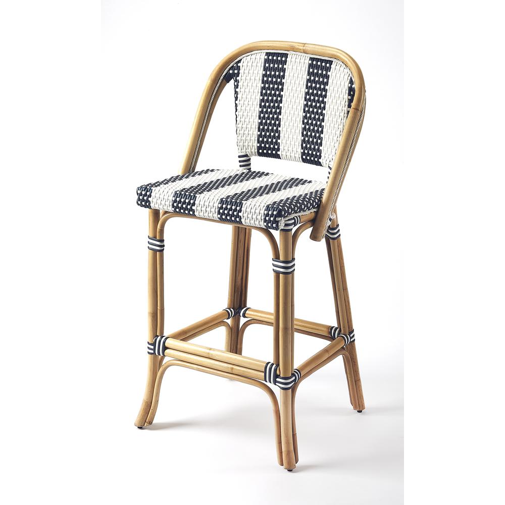 Lila Rattan 28" Bar Stool, Blue. Picture 1