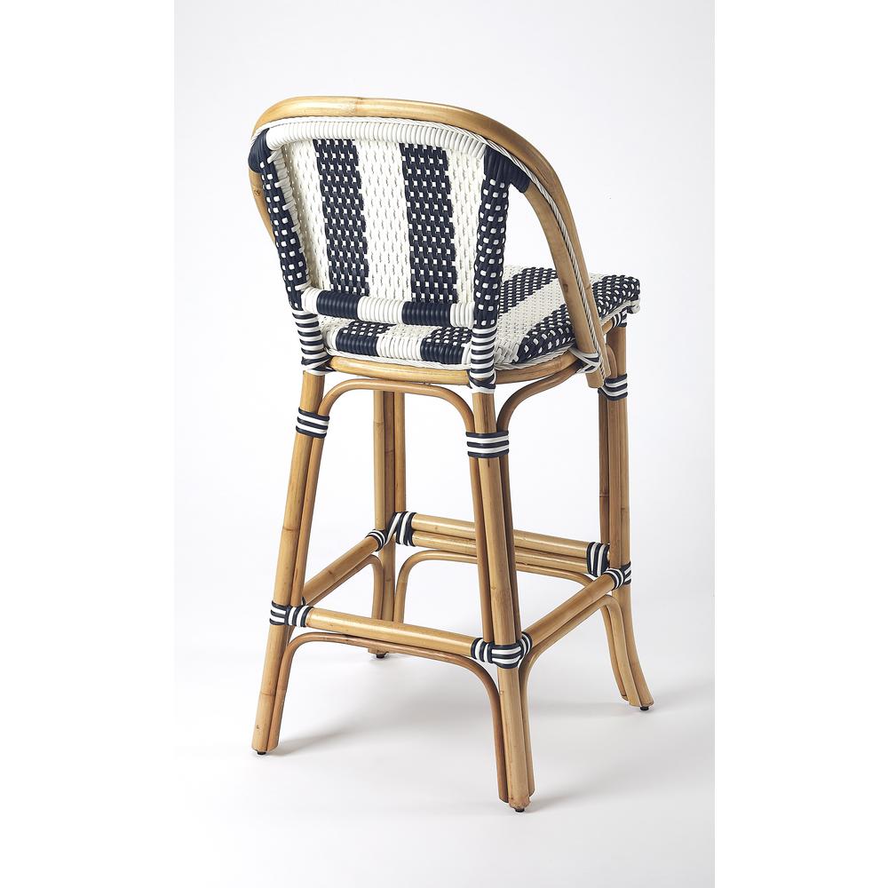 Lila Rattan 28" Bar Stool, Blue. Picture 3