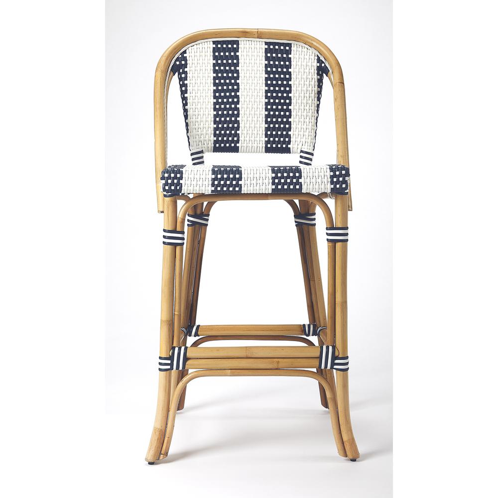 Lila Rattan 28" Bar Stool, Blue. Picture 4