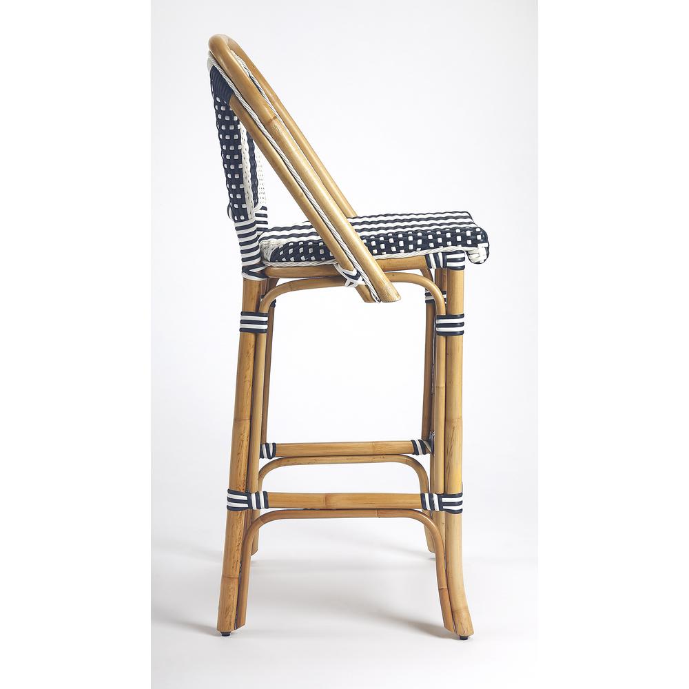 Lila Rattan 28" Bar Stool, Blue. Picture 5