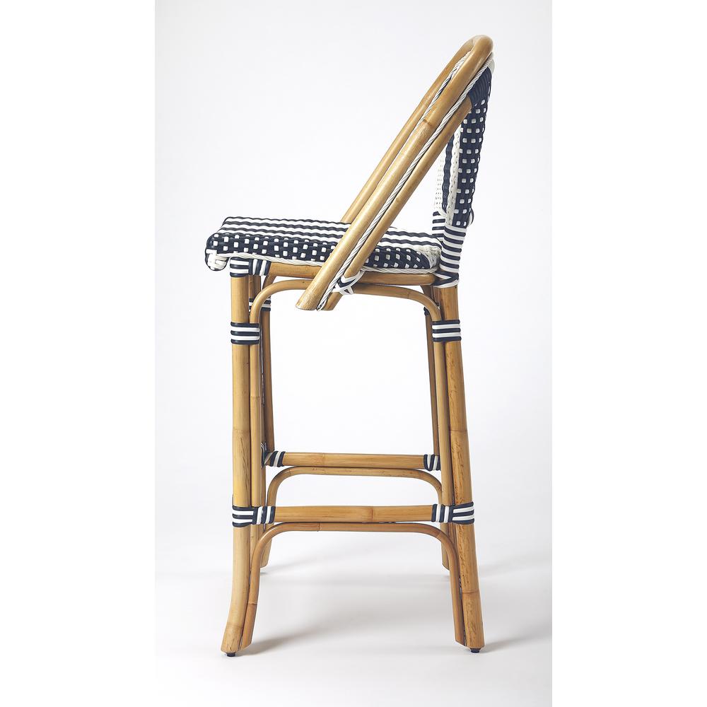 Lila Rattan 28" Bar Stool, Blue. Picture 6
